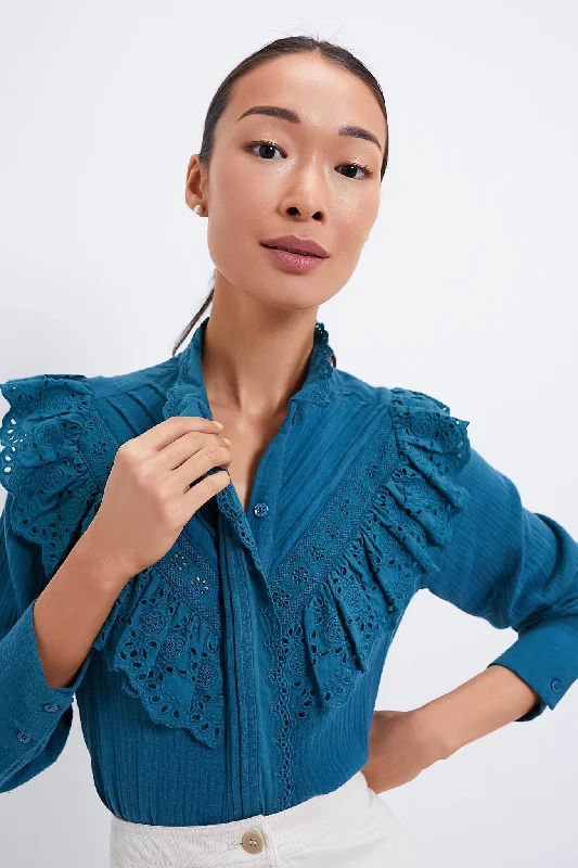 Teal Eyelet Tatum Blouse Cool Women's Distressed
