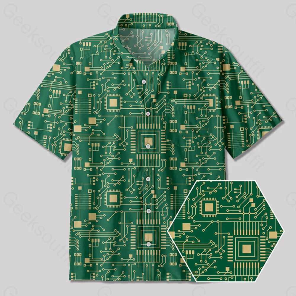 Technology Sense Circuit Board Button Up Pocket Shirt Contemporary 