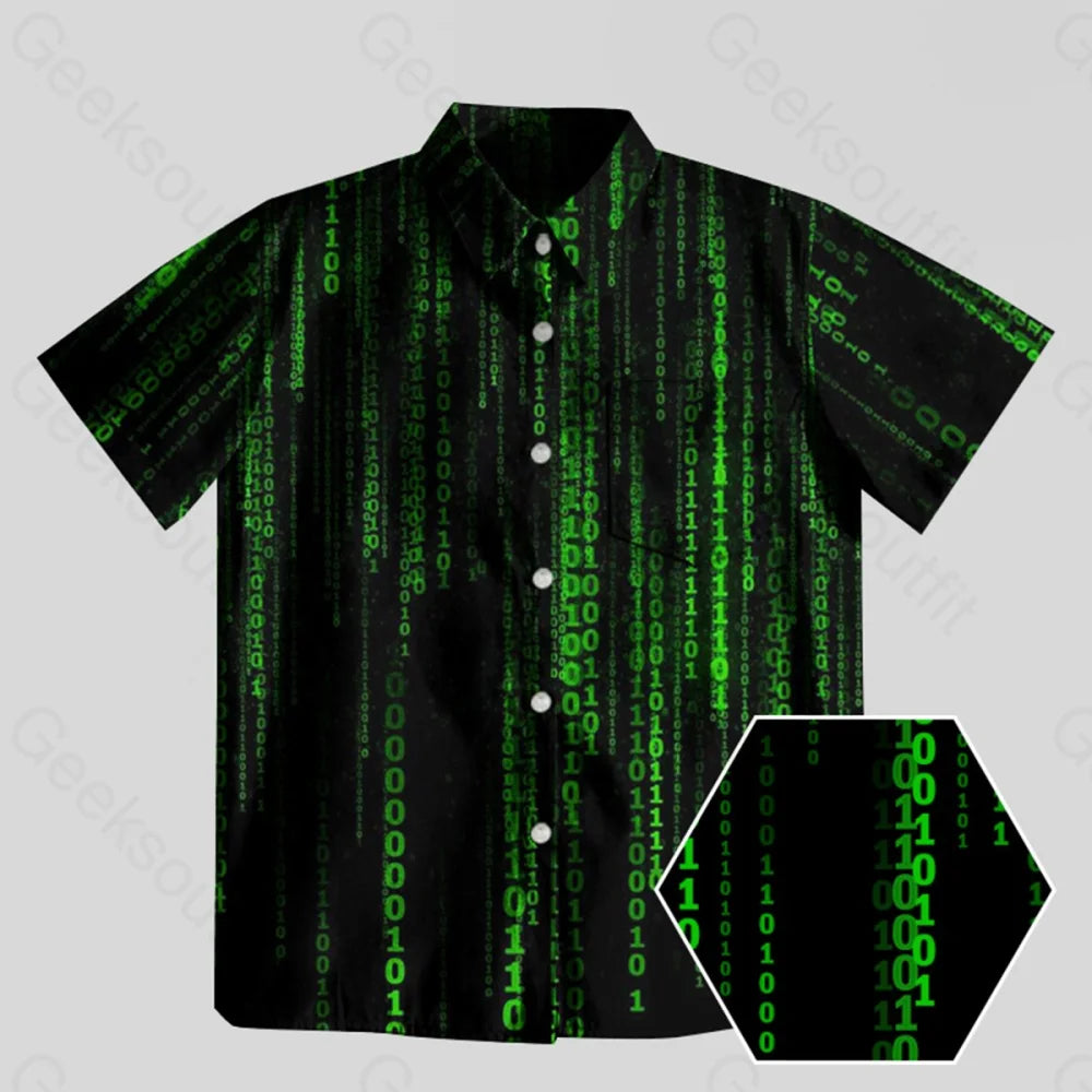 The Matrix Black Green Design Art Button Up Pocket Shirt Country