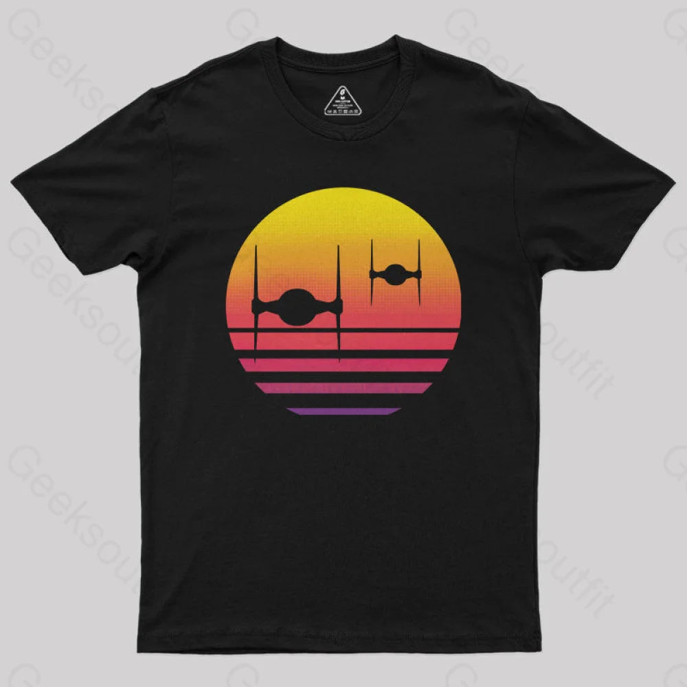 Tie Fighter Sunset Geek Squad T-Shirt Monochromatic Office Style