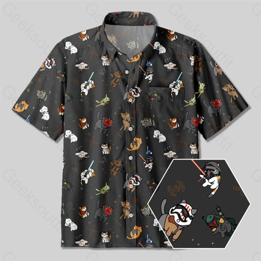 Tie The Fighter Cat Funny Button Up Pocket Shirt Cozy Women's Sherpa - lined
