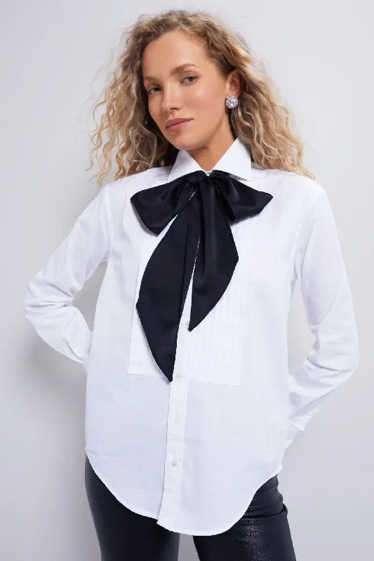 White Long Sleeve Button Front Blouse Hip Women's Urban