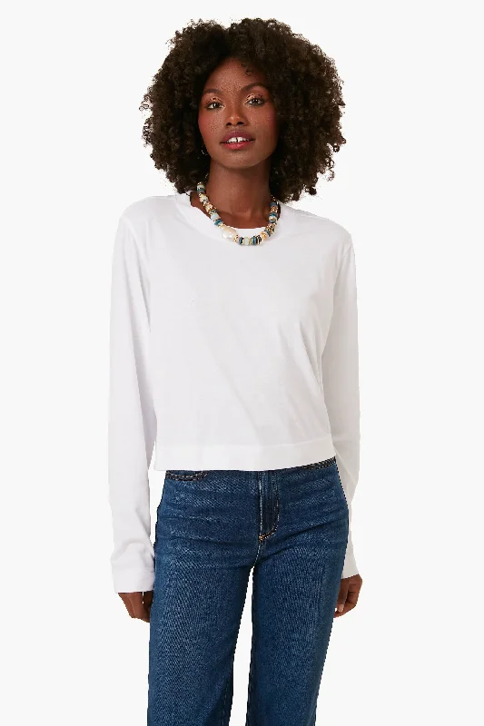 White Lupita Crop Long Sleeve Shirt Bold Women's Animal Print