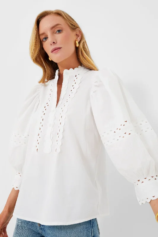 White Rodo Blouse Artistic Women's Hand - painted