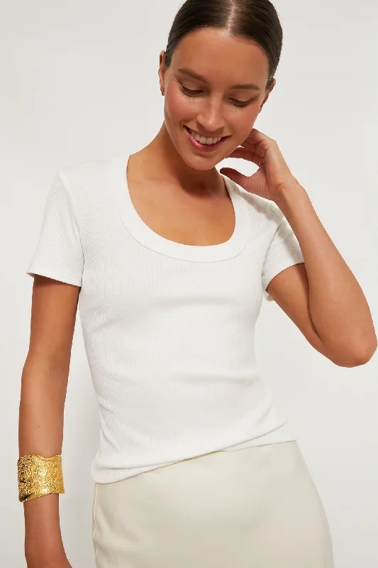 White Scoop Neck Tee Trendy Women's Oversized
