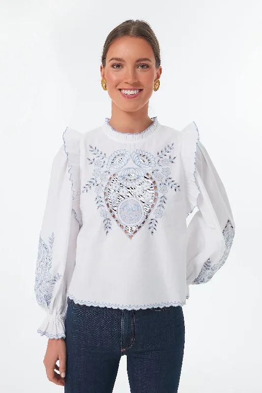White With Blue Bernice Top Edgy Women's Punk