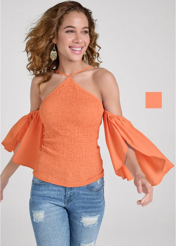 Smocked Fitted Top - Orange Gym
