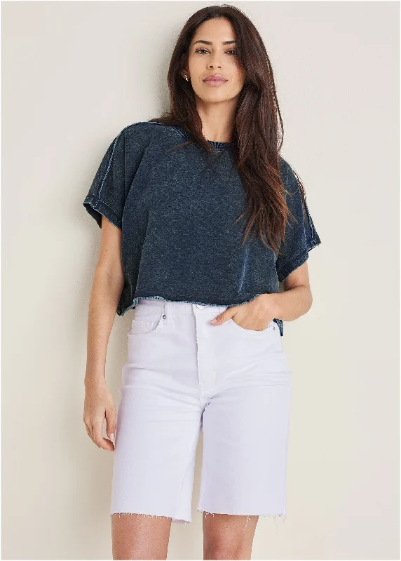 Relaxed Boxy Tee - Blue Indigo Wash Monochromatic All - in - one