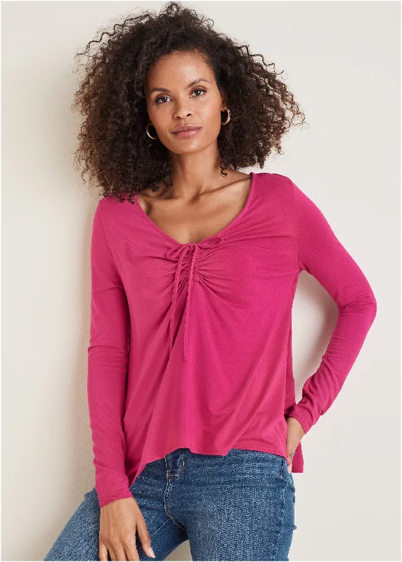 Ruched Tie Front Top - Vivacious Stylish Women's Neon