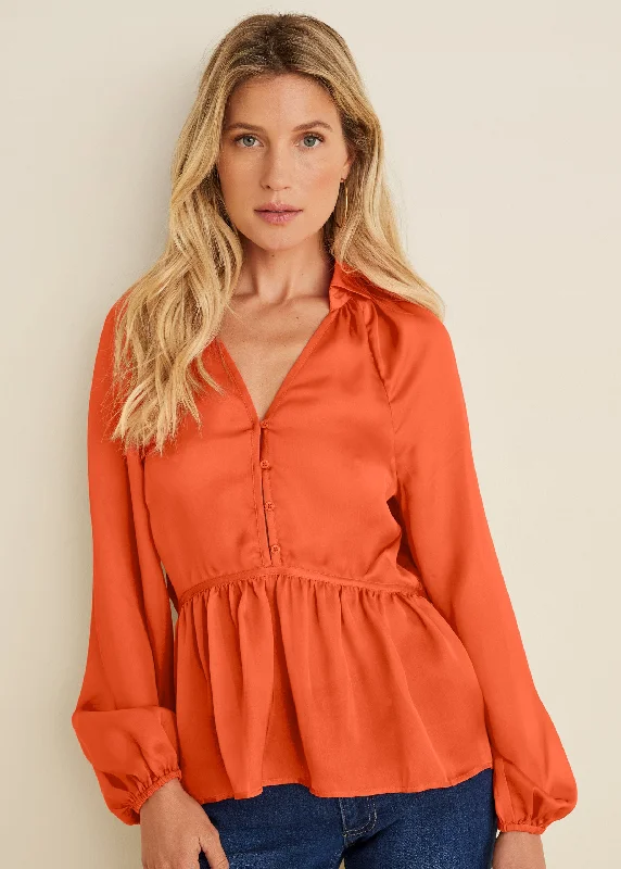 High-Low Blouse - Orange Laid - back Women's Style