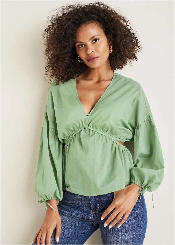Voile Cut Out Blouse - Basil Unique Women's Upcycled