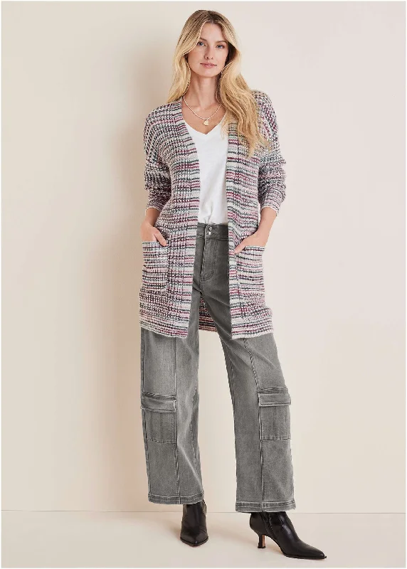 Electric City Cardigan  - Pink Multi Preppy Women's College