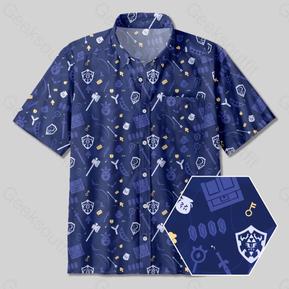 Zelda Game Pattern Button Up Pocket Shirt Sophisticated Women's 